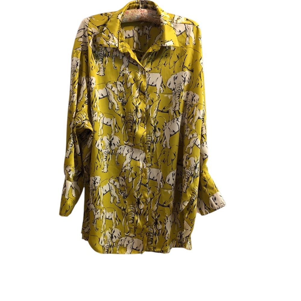 Zara Mustard Elephant Pattern Blouse